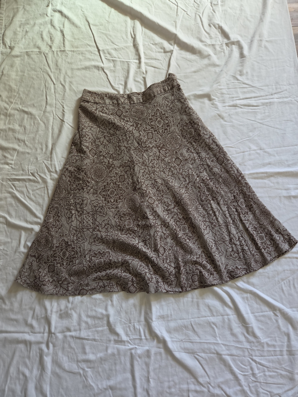 A-Line Printed Linen Blend Midi Skirt in Brown By Christopher & Banks